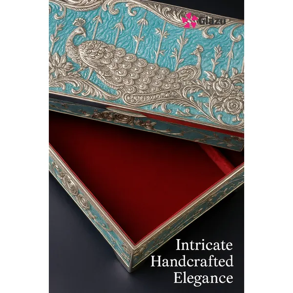 German_Silver_Peacock_Dry_Fruit_Box_(2_Compartments),_Blue_Color_?_Elegant_Storage_for_Dry_Fruits,_Nuts,_Sweets_?_Premium_Quality_Gift_Box_for_Occasions_&_Festivals