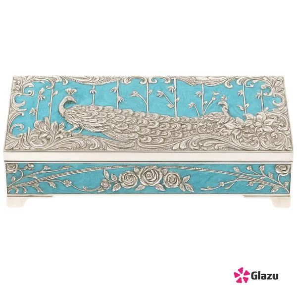 German_Silver_Peacock_Dry_Fruit_Box_(2_Compartments),_Blue_Color_?_Elegant_Storage_for_Dry_Fruits,_Nuts,_Sweets_?_Premium_Quality_Gift_Box_for_Occasions_&_Festivals