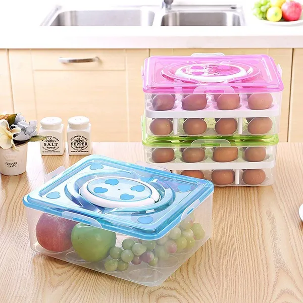 2_Layer_Refrigerator_32_Egg_Storage_Box/Food_Storage_Box/Vegetable_Storage_Basket_with_Tray_(Blue)