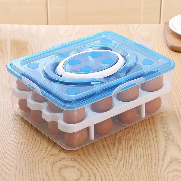 2_Layer_Refrigerator_32_Egg_Storage_Box/Food_Storage_Box/Vegetable_Storage_Basket_with_Tray_(Blue)