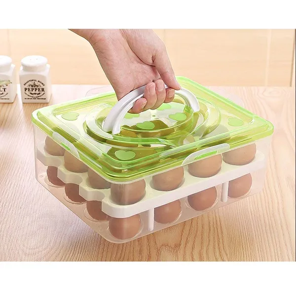Double_Layer_Refrigerator_32_Egg_Storage_Box/Food_Storage_Box/Vegetable_Storage_Basket_with_Tray_Double_Layer_Egg_Box
