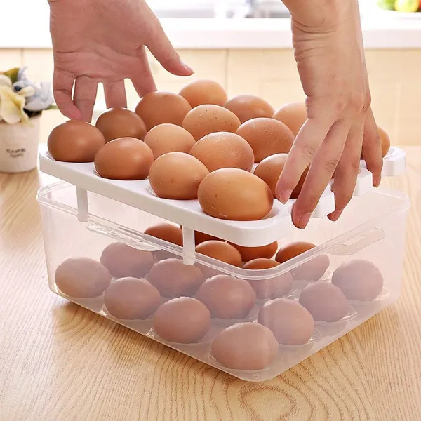 Double_Layer_Refrigerator_32_Egg_Storage_Box/Food_Storage_Box/Vegetable_Storage_Basket_with_Tray_Double_Layer_Egg_Box