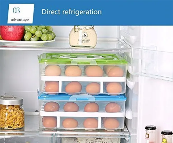 Double_Layer_Refrigerator_32_Egg_Storage_Box/Food_Storage_Box/Vegetable_Storage_Basket_with_Tray_Double_Layer_Egg_Box