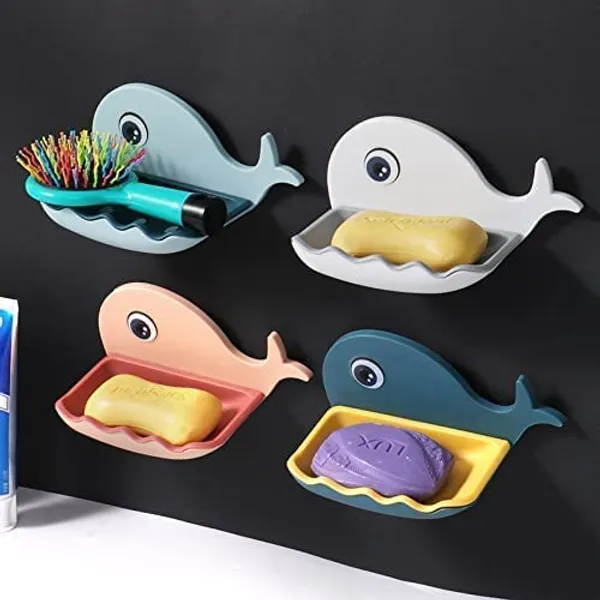 Self_Adhesive_(Pack_of_2)_Wall_Mounted_Fish_Shape_Soap_Stand_Holder_Dispenser_for_Bathroom_Kitchen,Single_Layer_ABS_Plastic_Soap_Stand/Holder