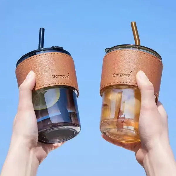 Glass_Coffee_Mug_with_Glass_Lid_and_Straw_400ml_Glass_Sipper_with_Lather_Sleeve,_Drinking_Water,Juice_Glass,_Coffee_Mug_for_Gift,_Tea_Cup,_Can_Glass,_Mason_Jar,_Tumbler_Mug