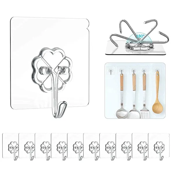 PVC_Heavy_Duty_Self_Adhesive_Stainless_Hooks,(Pack_of_30)_Transparent_Waterproof_and_Oilproof_Wall_Hooks_for_Kitchen_Bathroom_Shower_Door_Outdoor_Home_Improvement_Utility_Hook