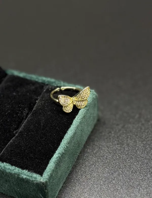 Gold_Plated_Butterfly_Shape_Stone_Embedded_Adjustable_Ring_For_Women_&_Girls