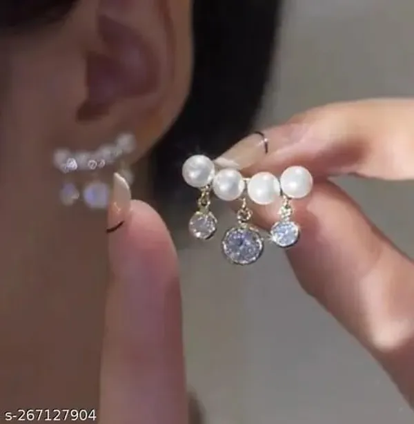 Silver_Needle_&_Zircon_Tassel_Pearl_Stud_Earrings