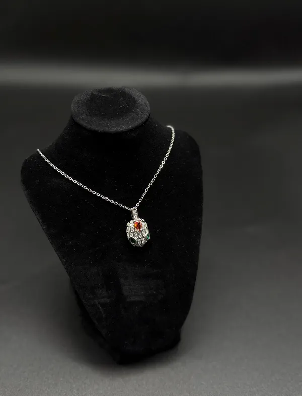 Snake_Shape_Silver_Plated_Stone_Embedded_Pendant_With_Chain_For_Women_&_Girls