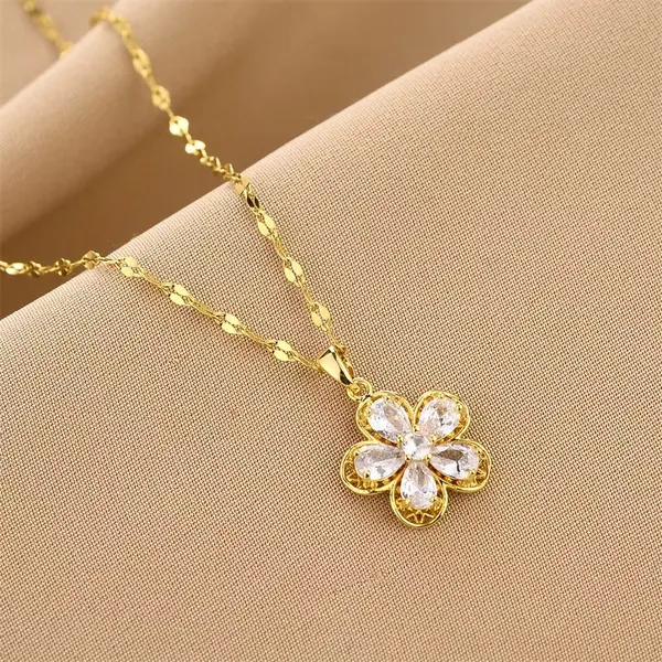 Flower_Shape_Stone_Embedded_Gold_Plated_Pendant_With_Chain_For_Women_&_Girls