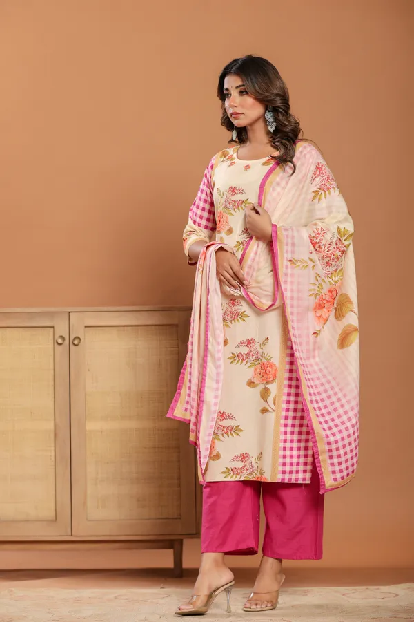 Cream_And_Pink_Digital__Cotton__Printed_Kurta_Set_For_Women