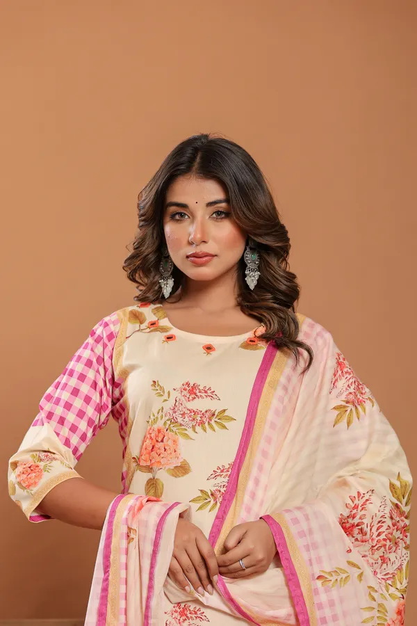 Cream_And_Pink_Digital__Cotton__Printed_Kurta_Set_For_Women