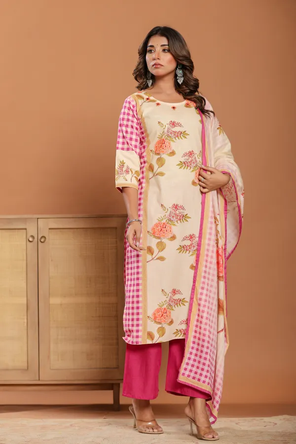 Cream_And_Pink_Digital__Cotton__Printed_Kurta_Set_For_Women