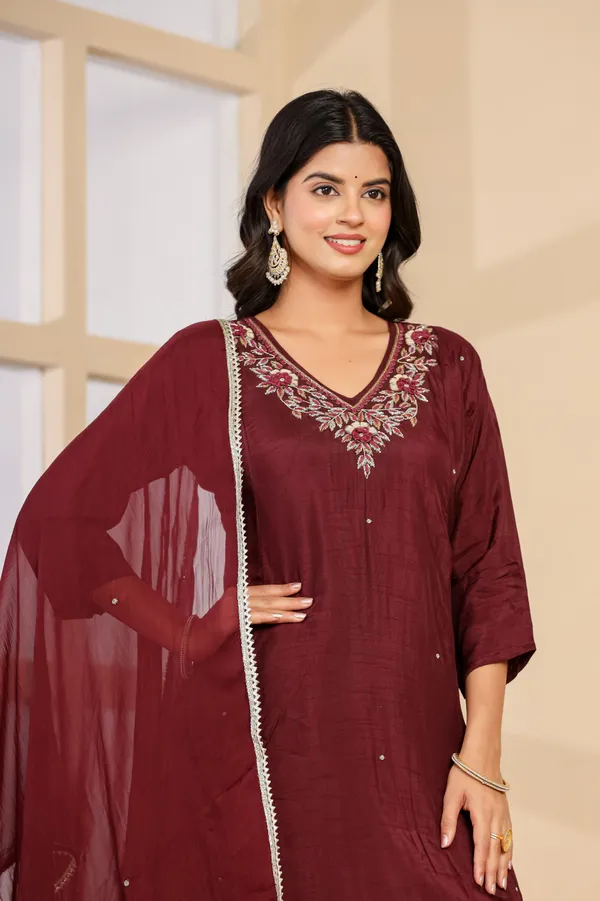 Maroon__Pure_Dola_Silk_3pcs_Kurta_Set_Push_Premium_For_Women