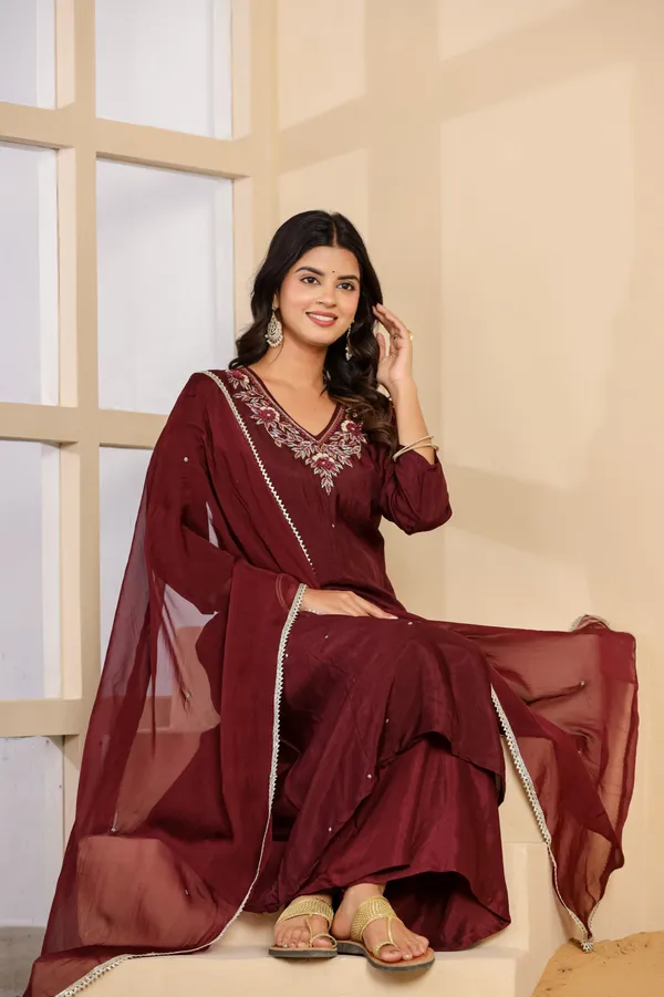 Maroon__Pure_Dola_Silk_3pcs_Kurta_Set_Push_Premium_For_Women