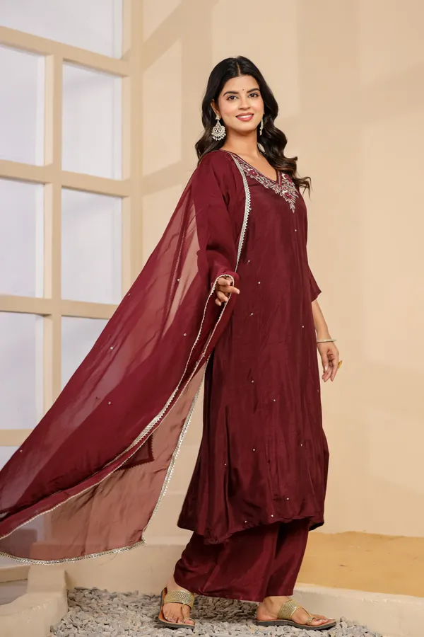 Maroon__Pure_Dola_Silk_3pcs_Kurta_Set_Push_Premium_For_Women