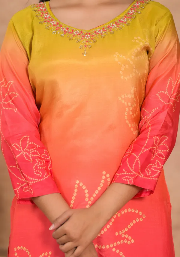 Orange_Muslin_Silk_Printed_Kurta_Set_For_Women