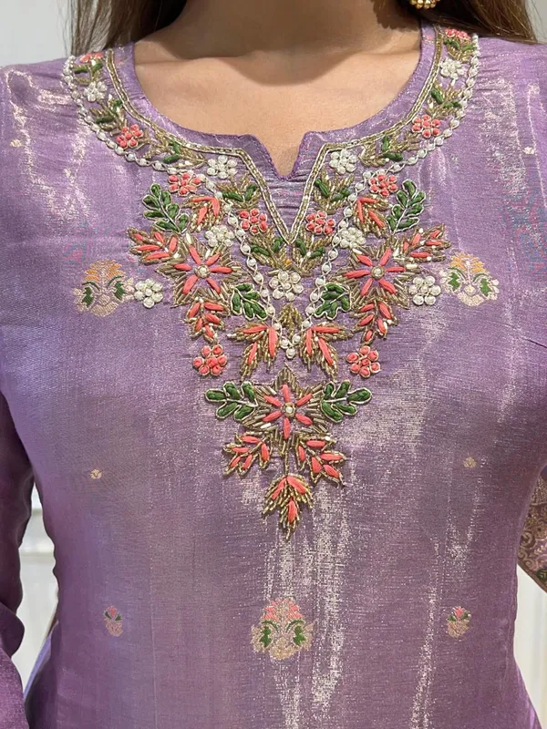 Lilac_Shimmer_Silk_Printed_Kurta_Set_For_Women