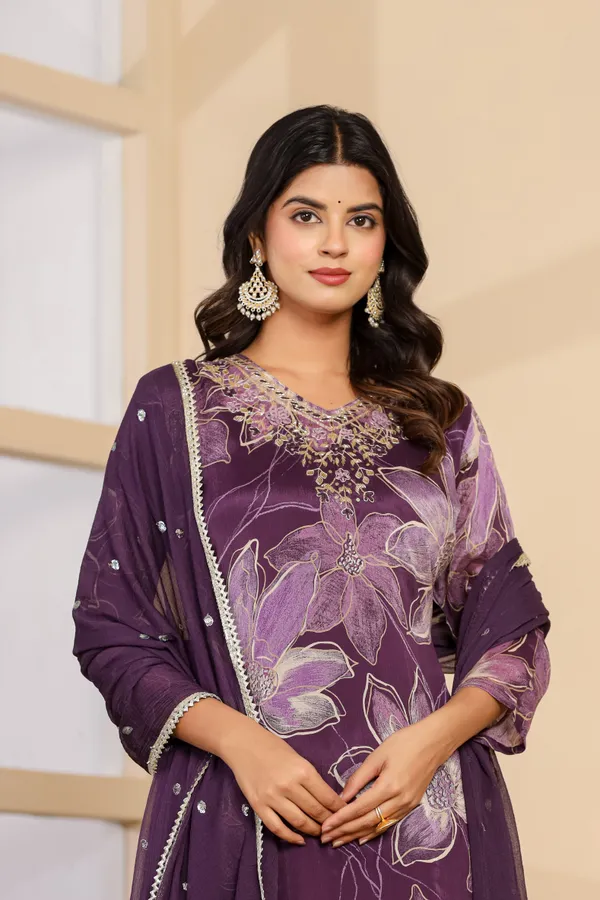 Wine_Pure_Chinon_Aline_3pcs_Kurta_Set_Push_Premium_For_Women