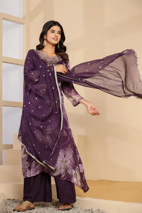 Wine_Pure_Chinon_Aline_3pcs_Kurta_Set_Push_Premium_For_Women