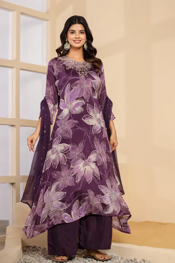 Wine_Pure_Chinon_Aline_3pcs_Kurta_Set_Push_Premium_For_Women