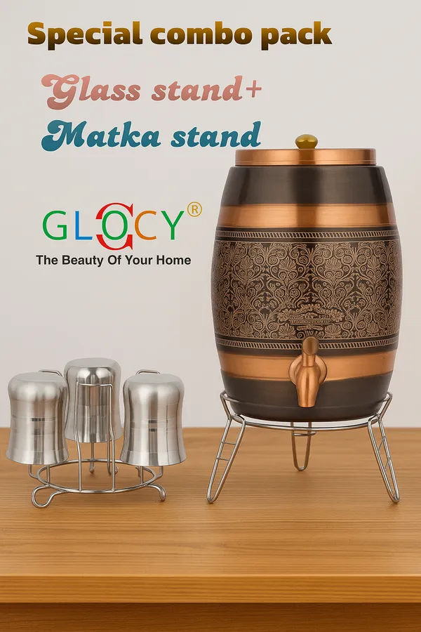 Premium_Steel_Matka_&_Glass_Holder_Combo_|_Pot_Stand_|_Glass_organizer(Silver)