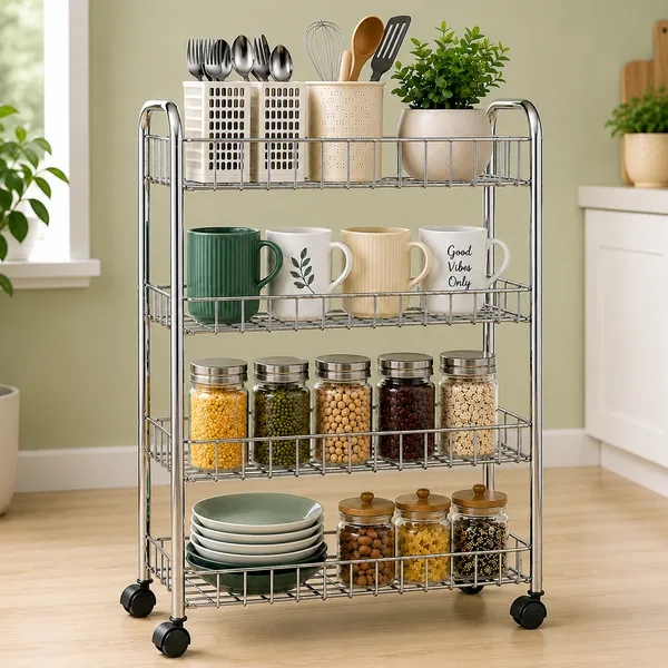 Premium_Steel_4_Self_Kitchen_Rack_||_Rolling_Kitchen_trolley||_Space-Saving_Kitchen_Cart||(Silver)