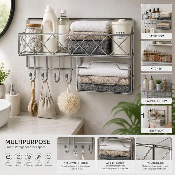 Premium_steel_Bathroom_Shelf_with_4_Hooks|_Multipurpose_Rack_3_in_1_Shampoo,Soap&Towel_Holder|