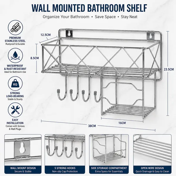 Premium_steel_Bathroom_Shelf_with_4_Hooks|_Multipurpose_Rack_3_in_1_Shampoo,Soap&Towel_Holder|