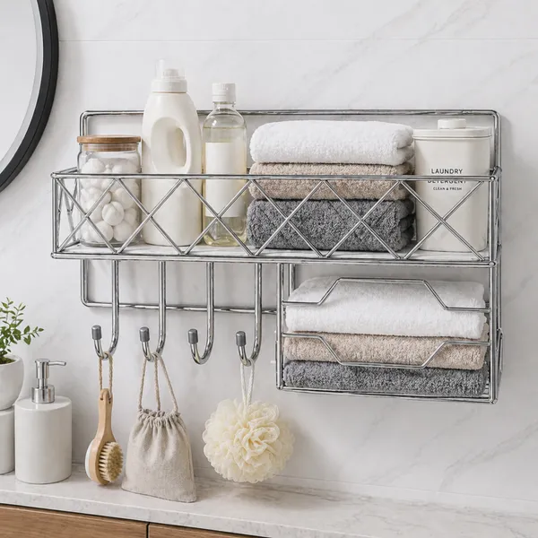 Premium_steel_Bathroom_Shelf_with_4_Hooks|_Multipurpose_Rack_3_in_1_Shampoo,Soap&Towel_Holder|