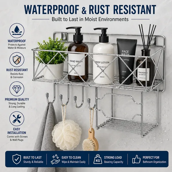 Premium_steel_Bathroom_Shelf_with_4_Hooks|_Multipurpose_Rack_3_in_1_Shampoo,Soap&Towel_Holder|