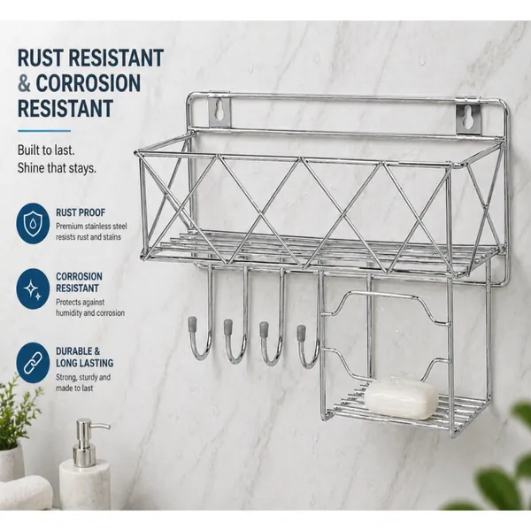 Premium_steel_Bathroom_Shelf_with_4_Hooks|_Multipurpose_Rack_3_in_1_Shampoo,Soap&Towel_Holder|