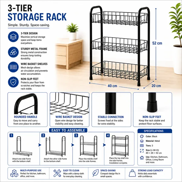 3-Tier_Kitchen_Rack_Organizer_|Foldable_Space-Saving_Storage_Rack