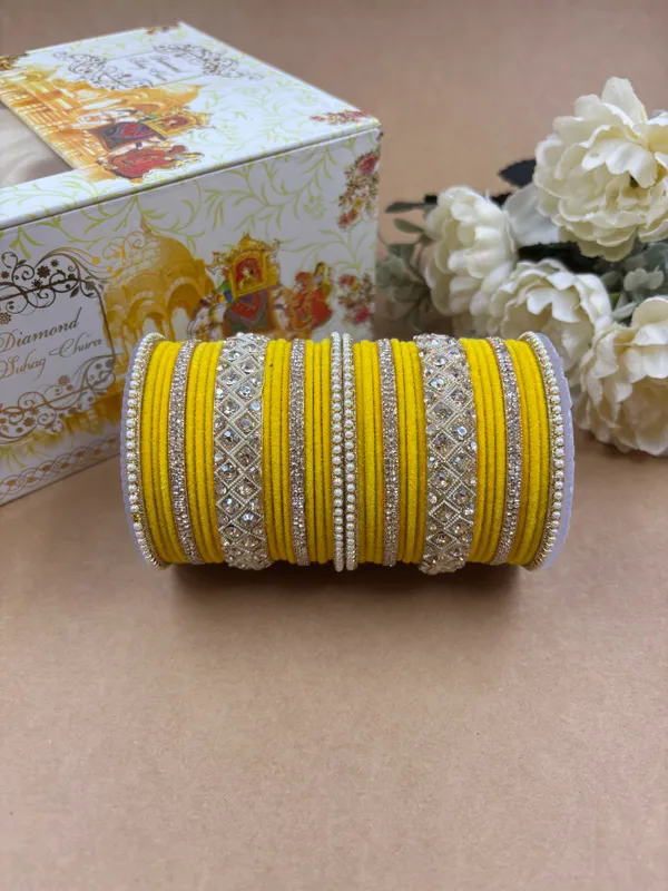 Yellow_Velvet_Bangle_Set_for_Women_|_Elegant_and_Stylish_Wedding_Chuda_By_Hitesh_Bangles