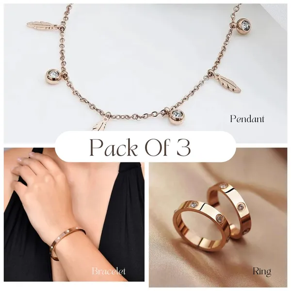 Rose_Gold_Plated_3-Piece_Accessory_Pack__Ring,_Pendant_&_Bracelet_,Modern_Ethnic_Style_For_Women