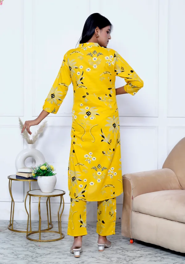Yellow_Cotton_Straight_Kurta_Pant_Set_For_Women