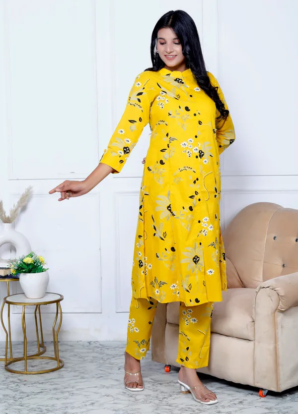 Yellow_Cotton_Straight_Kurta_Pant_Set_For_Women