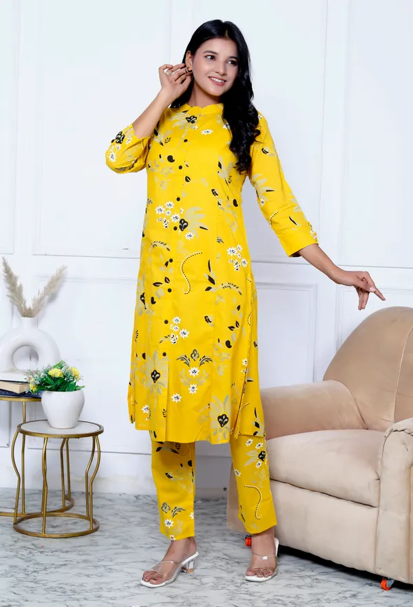 Yellow_Cotton_Straight_Kurta_Pant_Set_For_Women