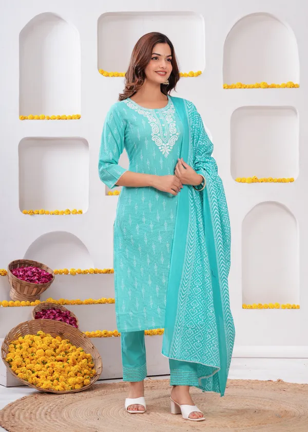Blue_Cotton_Straight_Kurta_Pant_Dupatta_Set_For_Women