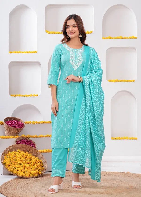 Blue_Cotton_Straight_Kurta_Pant_Dupatta_Set_For_Women