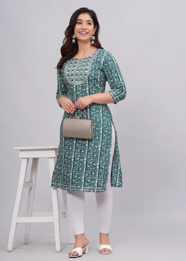 Green_Rayon_Straight_Single_Kurti_For_Women