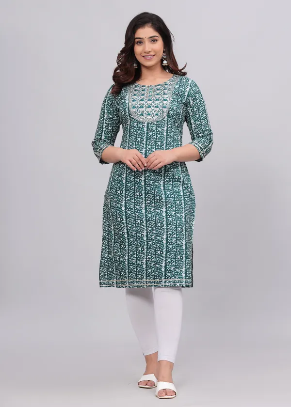Green_Rayon_Straight_Single_Kurti_For_Women