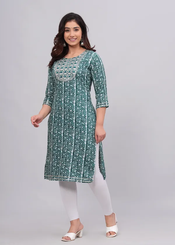 Green_Rayon_Straight_Single_Kurti_For_Women