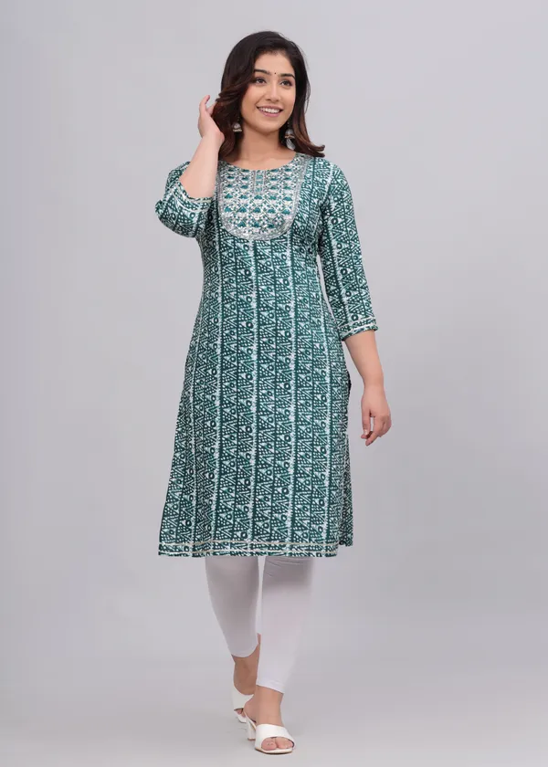 Green_Rayon_Straight_Single_Kurti_For_Women