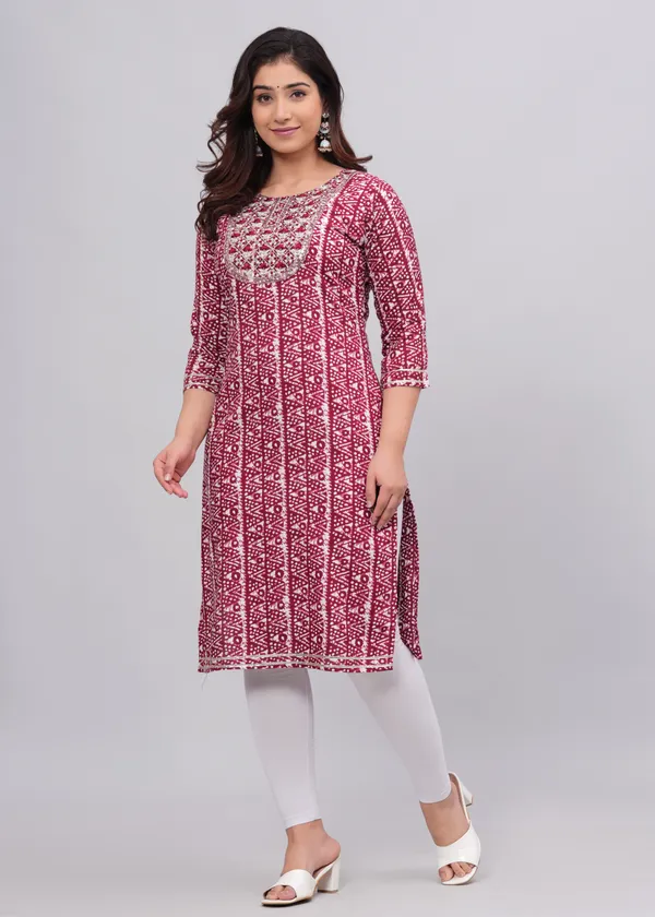 Maroon_Rayon_Straight_Single_Kurti_For_Women