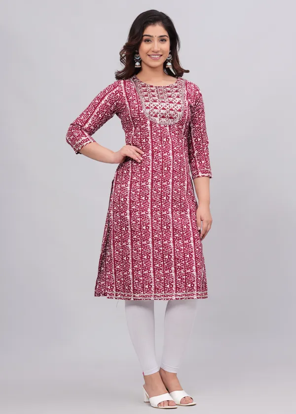 Maroon_Rayon_Straight_Single_Kurti_For_Women