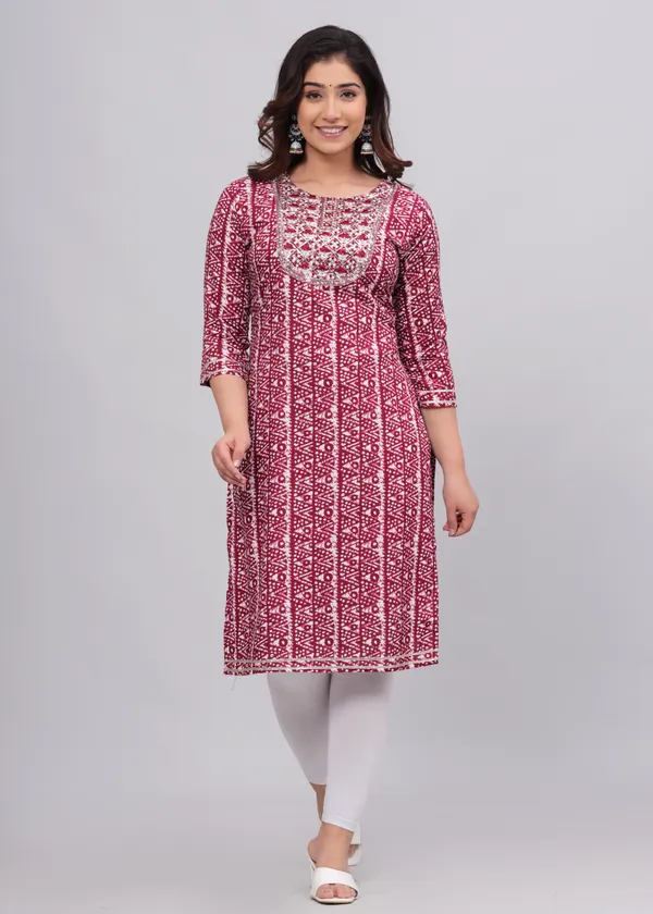 Maroon_Rayon_Straight_Single_Kurti_For_Women