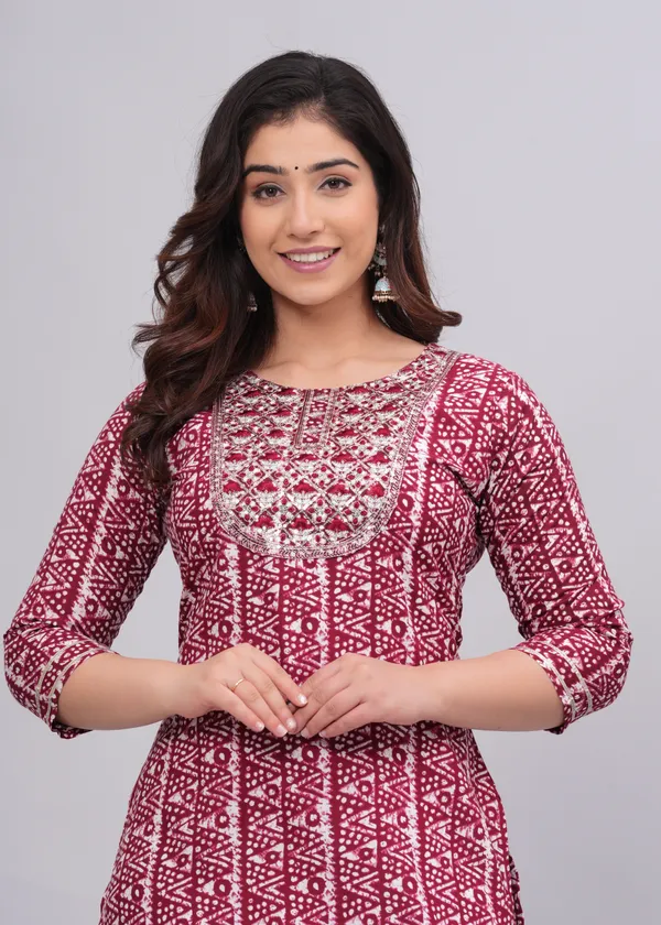 Maroon_Rayon_Straight_Single_Kurti_For_Women