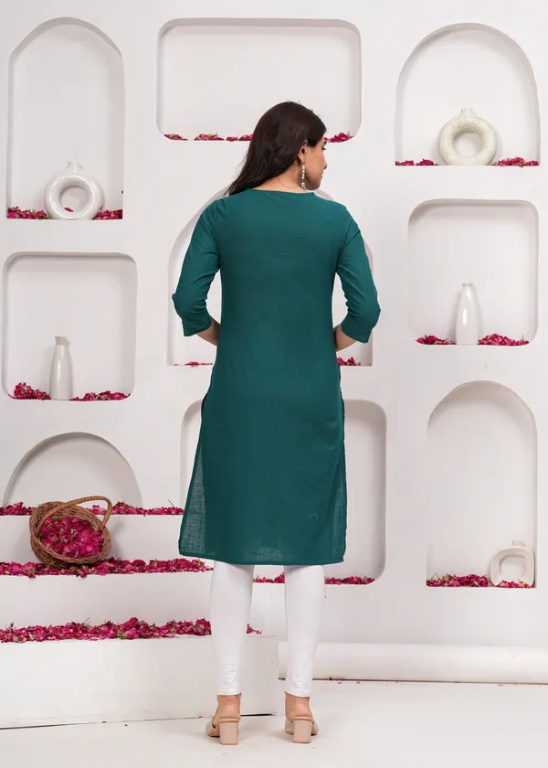 Green_Cotton_Straight_Single_Kurti_For_Women