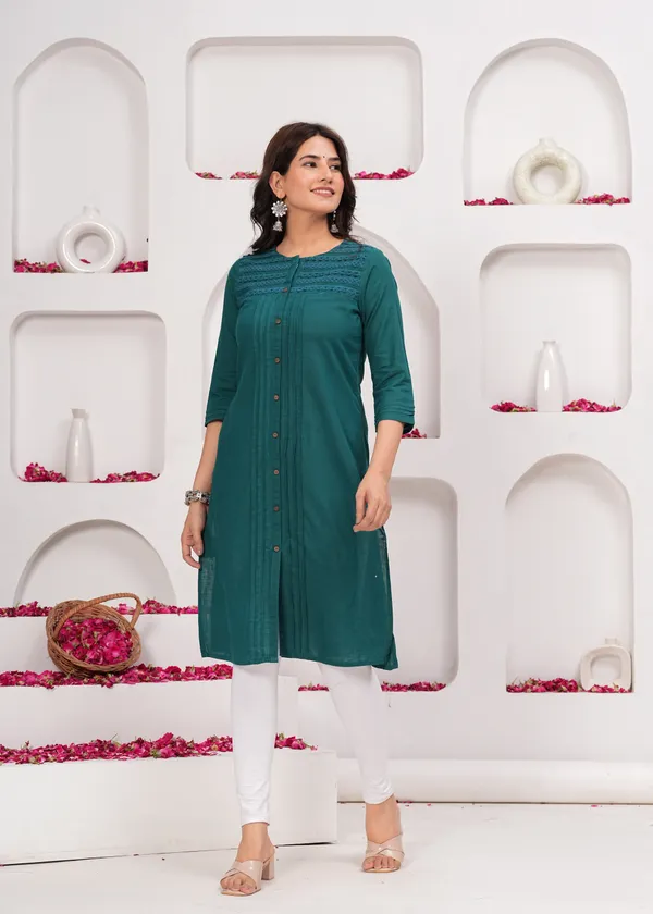 Green_Cotton_Straight_Single_Kurti_For_Women